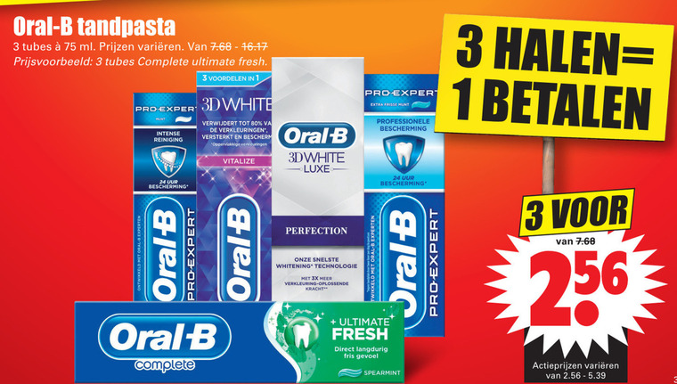 Oral-B   tandpasta folder aanbieding bij  Dirk - details