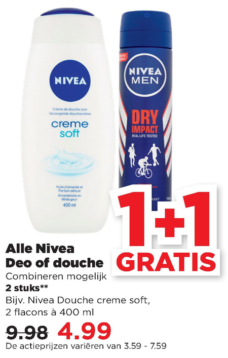 Nivea   douchegel, deodorant folder aanbieding bij  Plus - details