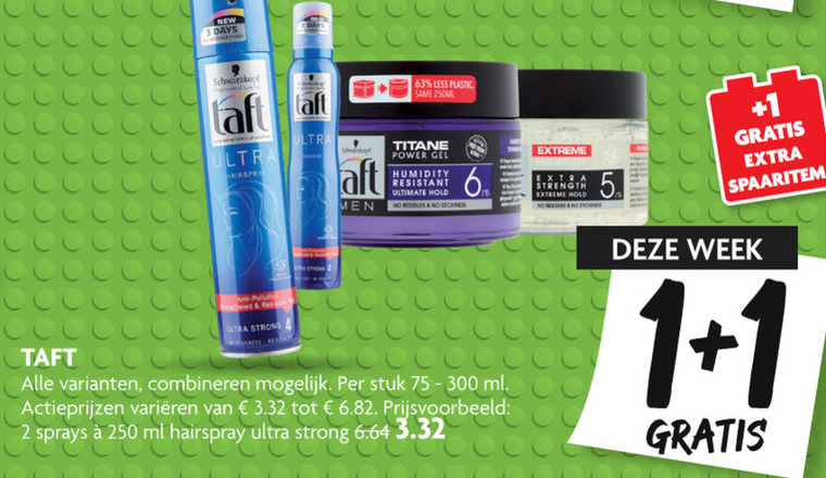 Taft   haargel, hairspray folder aanbieding bij  Dekamarkt - details