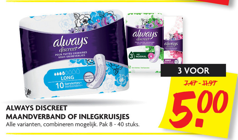 Always   incontinentieverband, inlegkruisjes folder aanbieding bij  Dekamarkt - details