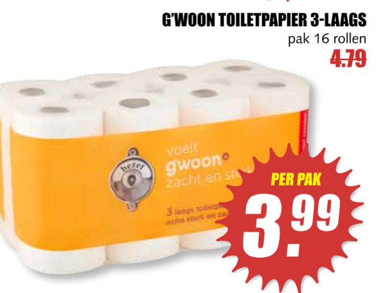 Gwoon   toiletpapier folder aanbieding bij  MCD Supermarkt Basis - details