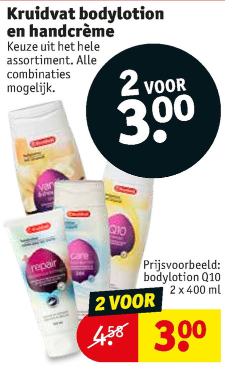 Vader Wieg bord Kruidvat Huismerk bodylotion, handcreme folder aanbieding bij Kruidvat -  details