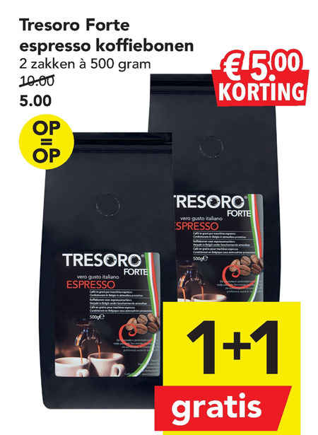 Tresoro Forte   koffiebonen folder aanbieding bij  Deen - details