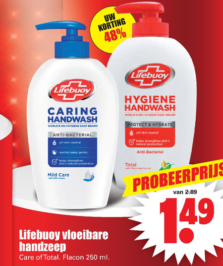 Lifebuoy   handzeep folder aanbieding bij  Dirk - details