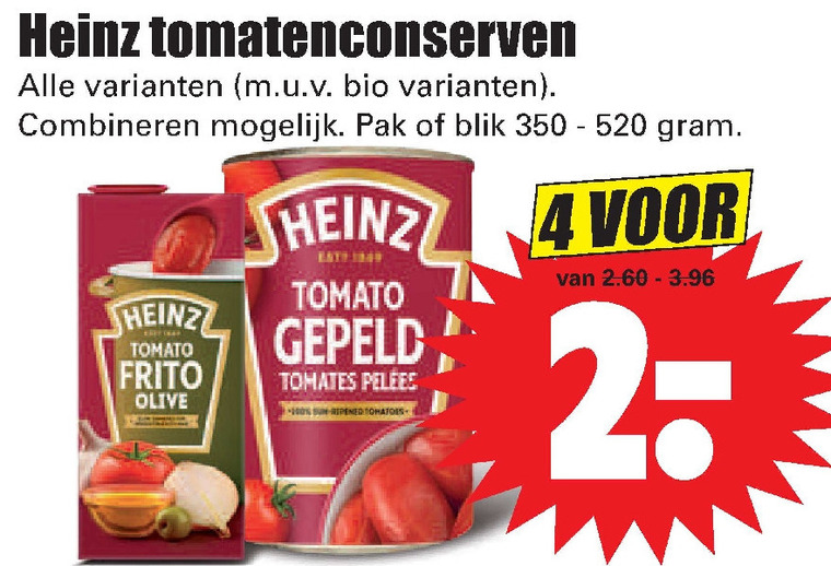 Heinz   tomatenblokjes, tomatenpuree folder aanbieding bij  Dirk - details