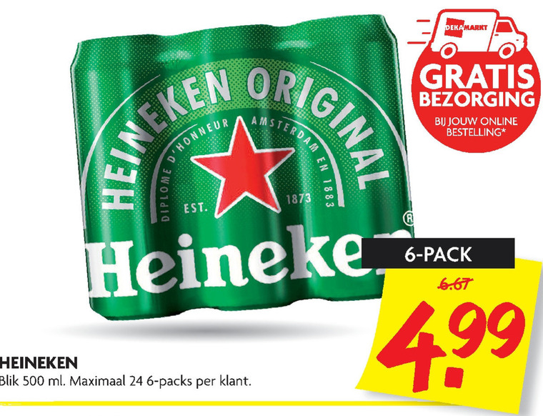 Heineken   blikje bier folder aanbieding bij  Dekamarkt - details