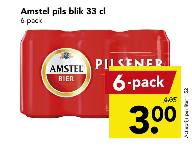 Amstel   blikje bier folder aanbieding bij  Deen - details