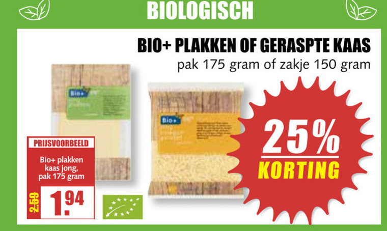 Bio Plus   kaasplakken, geraspte kaas folder aanbieding bij  MCD Supermarkt Basis - details