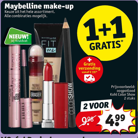 Maybelline   mascara, oogschaduw folder aanbieding bij  Kruidvat - details