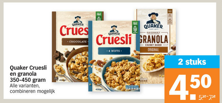 Quaker   cruesli folder aanbieding bij  Albert Heijn - details