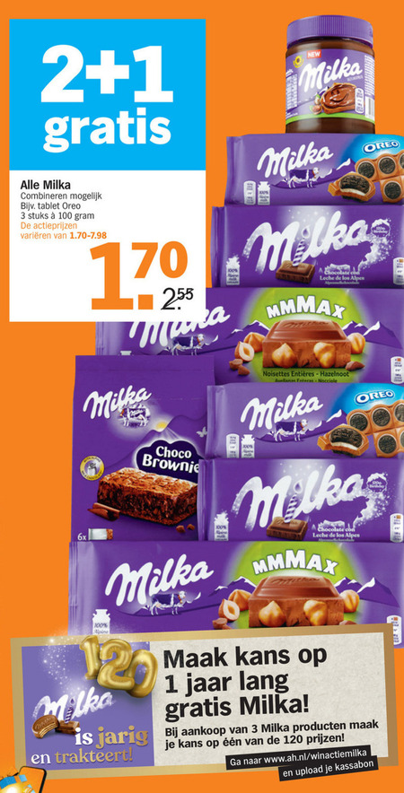 Milka   chocolade folder aanbieding bij  Albert Heijn - details