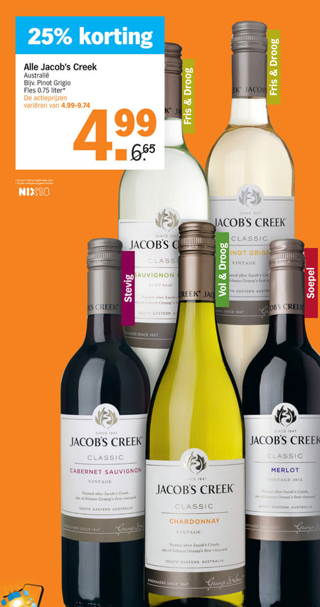 Jacobs Creek   rode wijn, witte wijn folder aanbieding bij  Albert Heijn - details