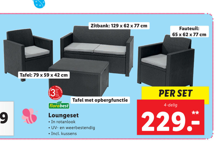 Boven hoofd en schouder rechtbank Eenzaamheid Florabest loungeset folder aanbieding bij Lidl - details