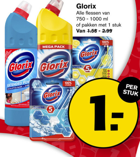 Glorix   toiletblok, bleekmiddel folder aanbieding bij  Hoogvliet - details