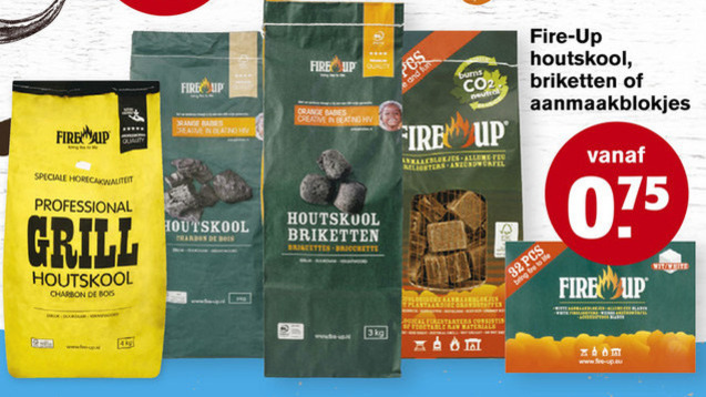 Fire Up   houtskool, briketten folder aanbieding bij  Hoogvliet - details