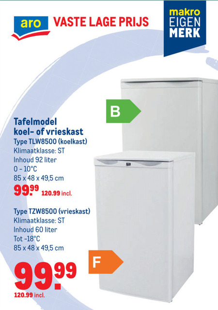 Aro   vrieskast, tafelmodel koelkast folder aanbieding bij  Makro - details