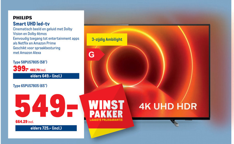 Philips   4k ultrahd televisies folder aanbieding bij  Makro - details