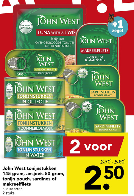 John West   sardientjes, tonijn in blik folder aanbieding bij  Deen - details