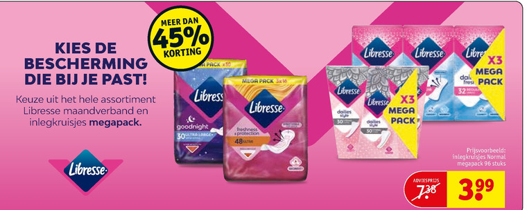 Libresse   maandverband, inlegkruisjes folder aanbieding bij  Kruidvat - details