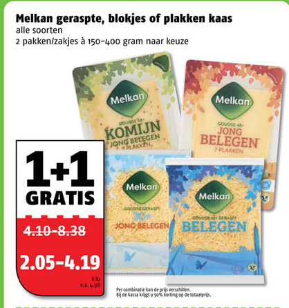 Melkan   kaasplakken, geraspte kaas folder aanbieding bij  Poiesz - details