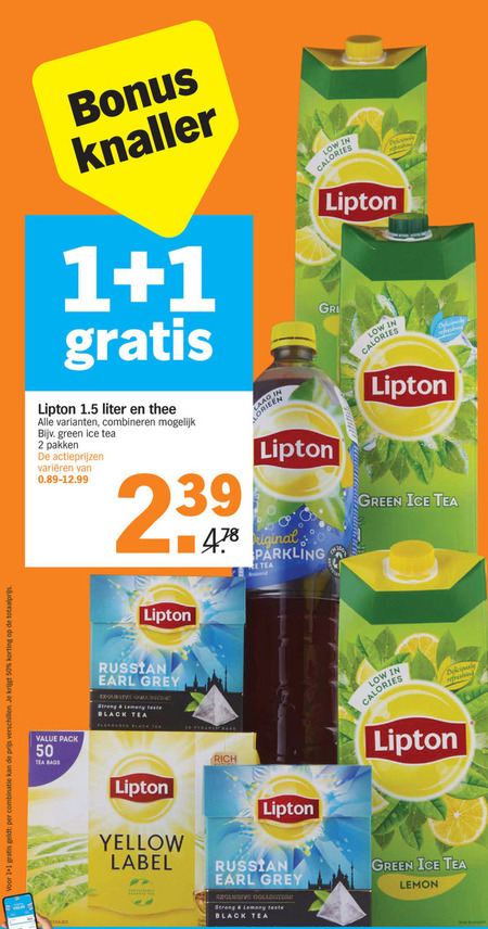 Lipton   ice tea, thee folder aanbieding bij  Albert Heijn - details