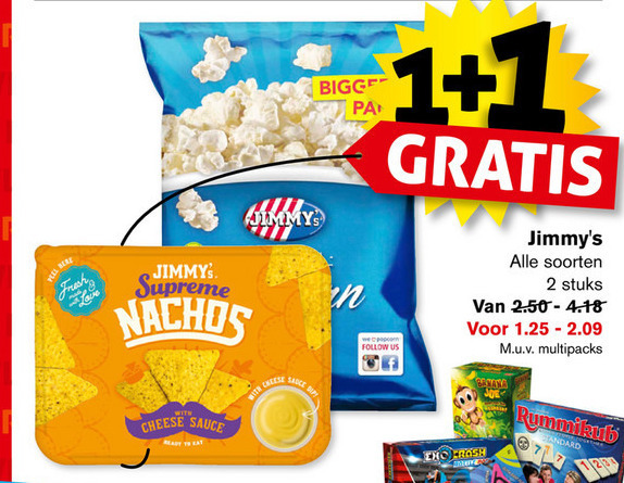 jimmys   popcorn, chips folder aanbieding bij  Hoogvliet - details