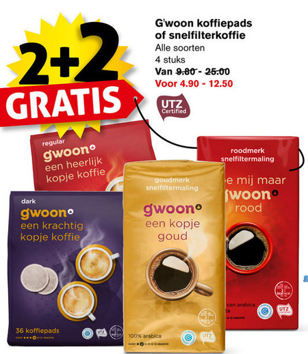 Gwoon   koffiepad, koffie folder aanbieding bij  Hoogvliet - details