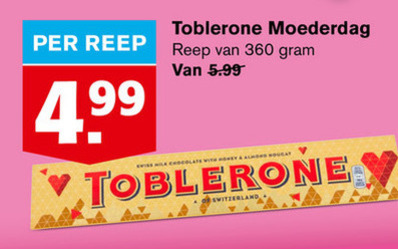Toblerone   chocolade folder aanbieding bij  Hoogvliet - details