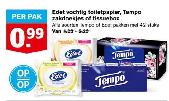 Tempo   zakdoek, vochtig toiletpapier folder aanbieding bij  Hoogvliet - details