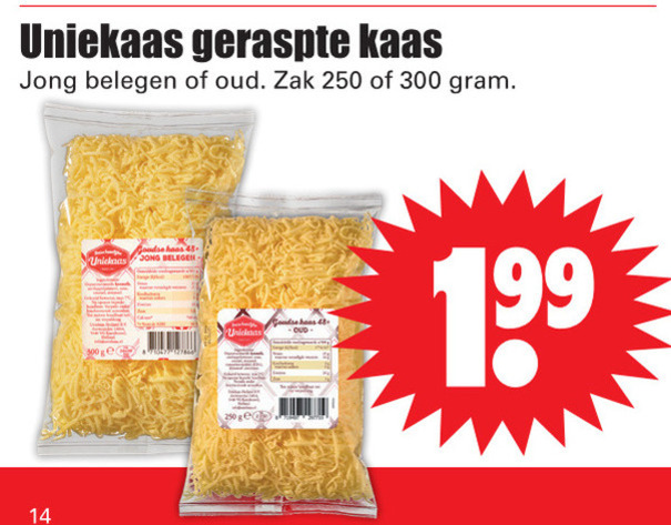 Uniekaas   geraspte kaas folder aanbieding bij  Dirk - details