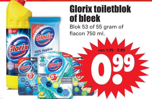 Glorix   toiletblok, bleekmiddel folder aanbieding bij  Dirk - details