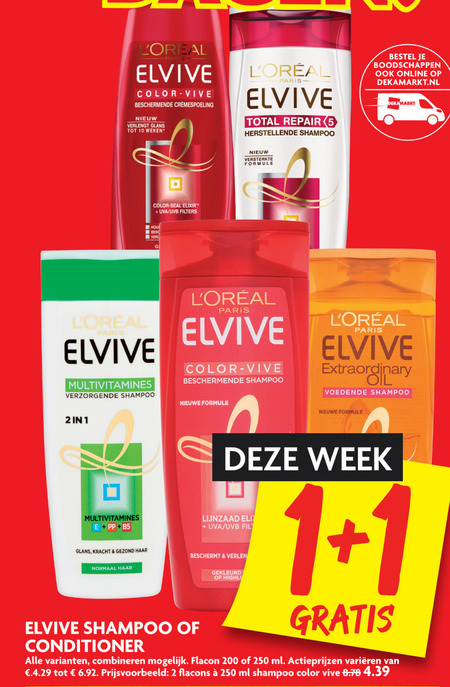 Elvive   conditioner, shampoo folder aanbieding bij  Dekamarkt - details