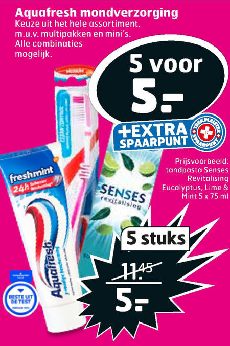 Aquafresh   tandenborstel, mondwater folder aanbieding bij  Trekpleister - details