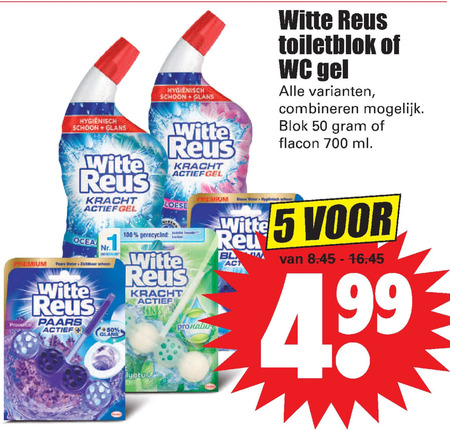 Witte Reus   toiletreiniger, toiletblok folder aanbieding bij  Dirk - details