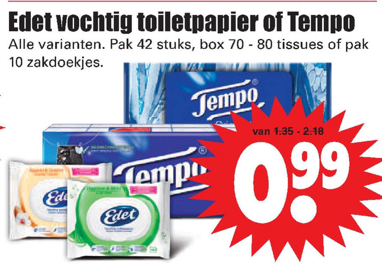 Tempo   tissue, vochtig toiletpapier folder aanbieding bij  Dirk - details