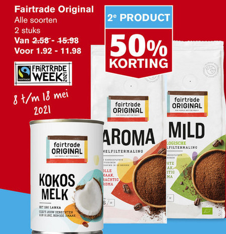 Fair Trade Original   kokosmelk, boemboe folder aanbieding bij  Hoogvliet - details