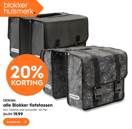 Blokker Huismerk   dubbele fietstas, fietstas folder aanbieding bij  Blokker - details