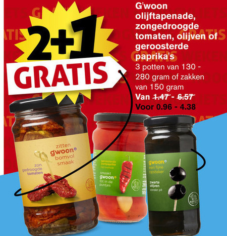 Gwoon   olijven, zongedroogde tomaten folder aanbieding bij  Hoogvliet - details