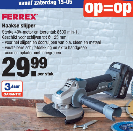 Kroniek bad betrouwbaarheid Ferrex haakse slijper folder aanbieding bij Aldi - details