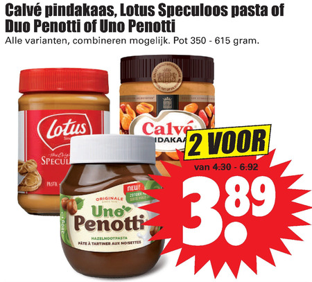 Calve   pindakaas, speculaaspasta folder aanbieding bij  Dirk - details