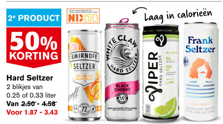 White Claw   hard seltzer folder aanbieding bij  Hoogvliet - details