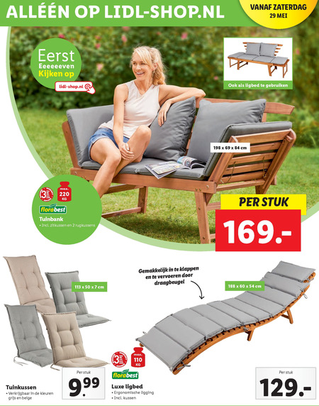 Hover Kudde bundel Florabest ligbed, tuinbank folder aanbieding bij Lidl - details