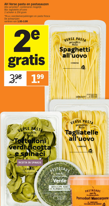 Albert Heijn Huismerk   pastasaus, tagliatelle folder aanbieding bij  Albert Heijn - details