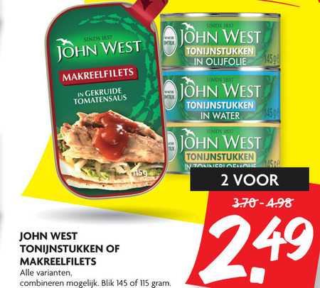 John West   makreelconserven, tonijn in blik folder aanbieding bij  Dekamarkt - details