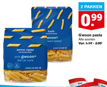 Gwoon   fusilli, penne rigate folder aanbieding bij  Hoogvliet - details