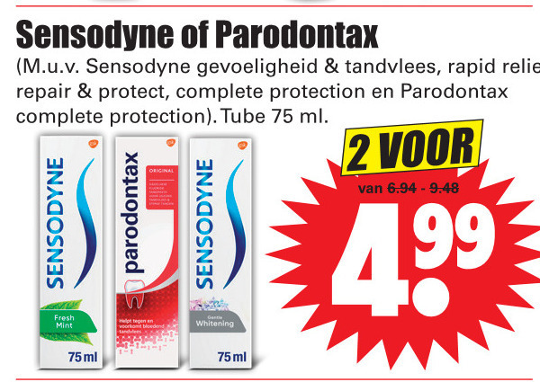 Sensodyne   tandpasta folder aanbieding bij  Dirk - details