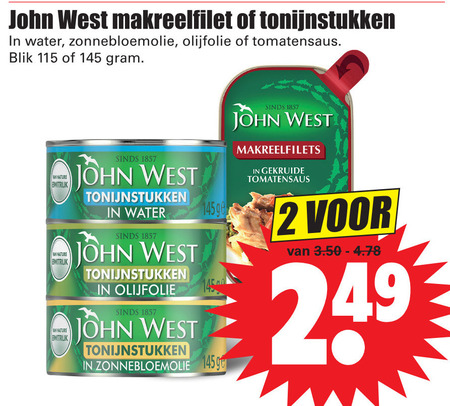 John West   makreelfilet, tonijn in blik folder aanbieding bij  Dirk - details