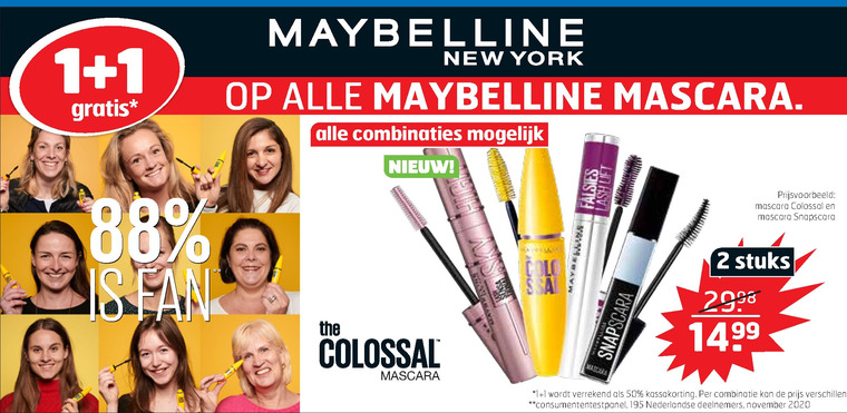 Maybelline   mascara folder aanbieding bij  Trekpleister - details