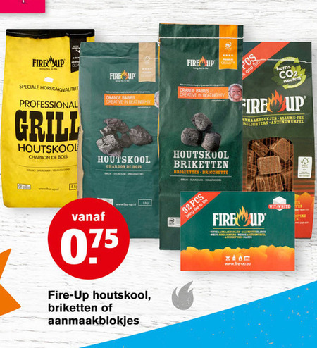 Fire Up   briketten, houtskool folder aanbieding bij  Hoogvliet - details