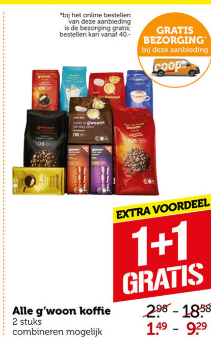 Gwoon   koffiebonen, koffie folder aanbieding bij  Coop - details